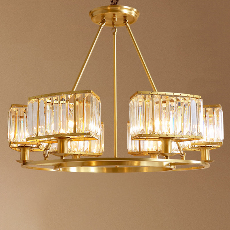 Modern Polished Brass Chandelier with Adjustable 15" Cord and Clear Crystal Pendant