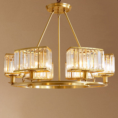 Modern Polished Brass Chandelier with Adjustable 15" Cord and Clear Crystal Pendant