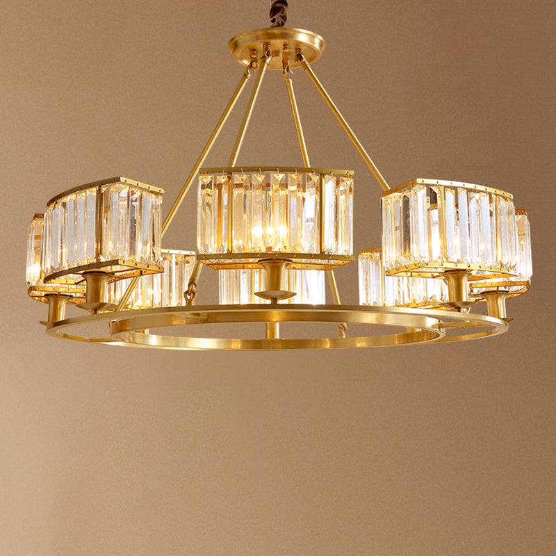 Modern Polished Brass Chandelier with Adjustable 15" Cord and Clear Crystal Pendant