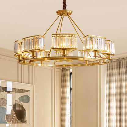 Modern Polished Brass Chandelier with Adjustable 15" Cord and Clear Crystal Pendant