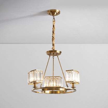 Modern Polished Brass Chandelier with Adjustable 15" Cord and Clear Crystal Pendant
