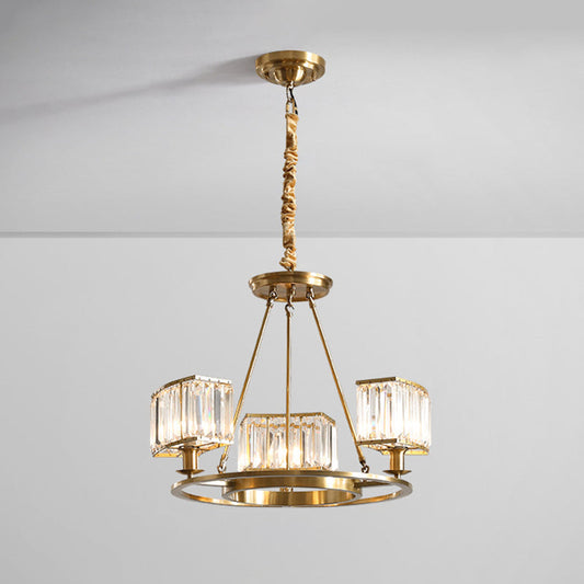 Modern Polished Brass Chandelier with Adjustable 15" Cord and Clear Crystal Pendant