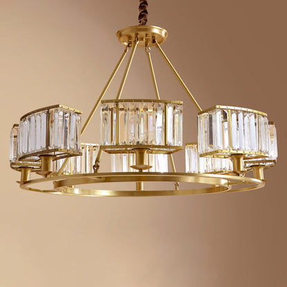 Modern Polished Brass Chandelier with Adjustable 15" Cord and Clear Crystal Pendant
