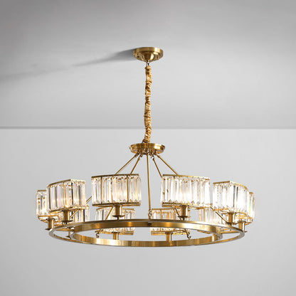 Modern Polished Brass Chandelier with Adjustable 15" Cord and Clear Crystal Pendant