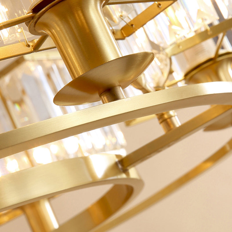 Modern Polished Brass Chandelier with Adjustable 15" Cord and Clear Crystal Pendant