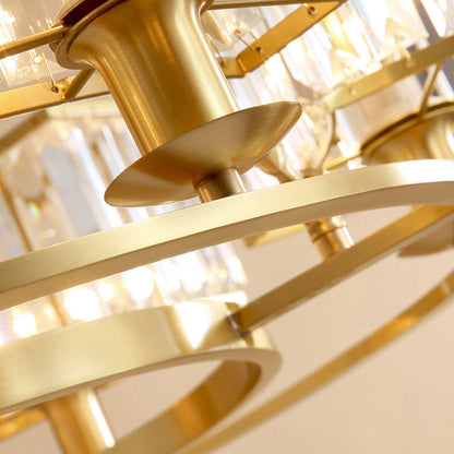 Modern Polished Brass Chandelier with Adjustable 15" Cord and Clear Crystal Pendant