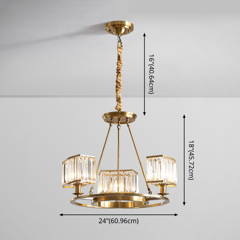 Modern Polished Brass Chandelier with Adjustable 15" Cord and Clear Crystal Pendant