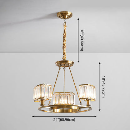 Modern Polished Brass Chandelier with Adjustable 15" Cord and Clear Crystal Pendant