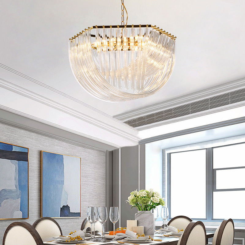 Modern Transparent Glass Tiered Tassel Chandelier with Crystal Accents - Golden Light Holder, Living Room Pendant Lights