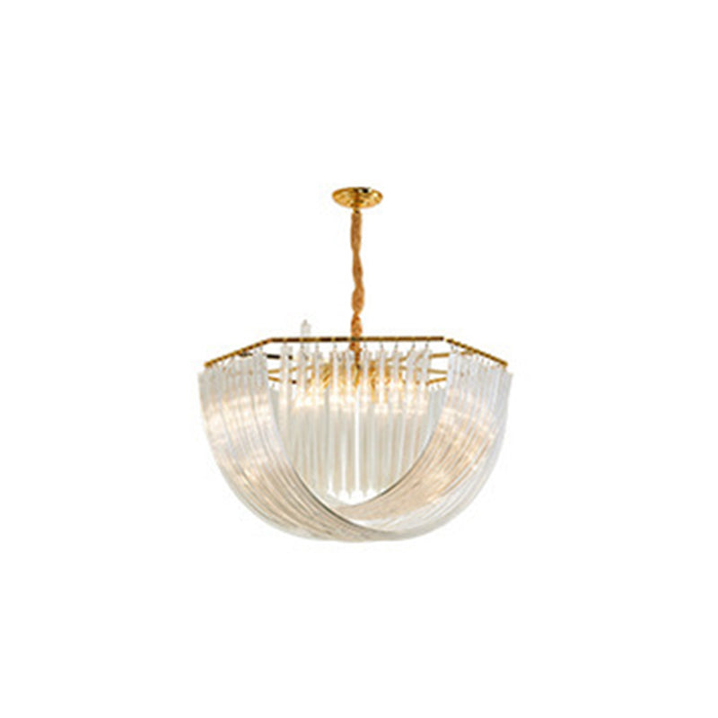 Modern Transparent Glass Tiered Tassel Chandelier with Crystal Accents - Golden Light Holder, Living Room Pendant Lights