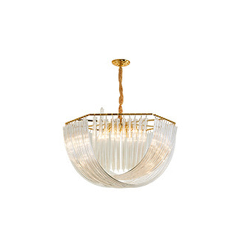 Modern Transparent Glass Tiered Tassel Chandelier with Crystal Accents - Golden Light Holder, Living Room Pendant Lights