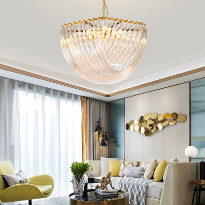 Modern Transparent Glass Tiered Tassel Chandelier with Crystal Accents - Golden Light Holder, Living Room Pendant Lights