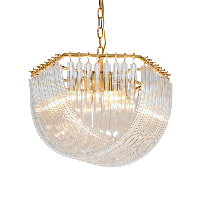 Modern Transparent Glass Tiered Tassel Chandelier with Crystal Accents - Golden Light Holder, Living Room Pendant Lights