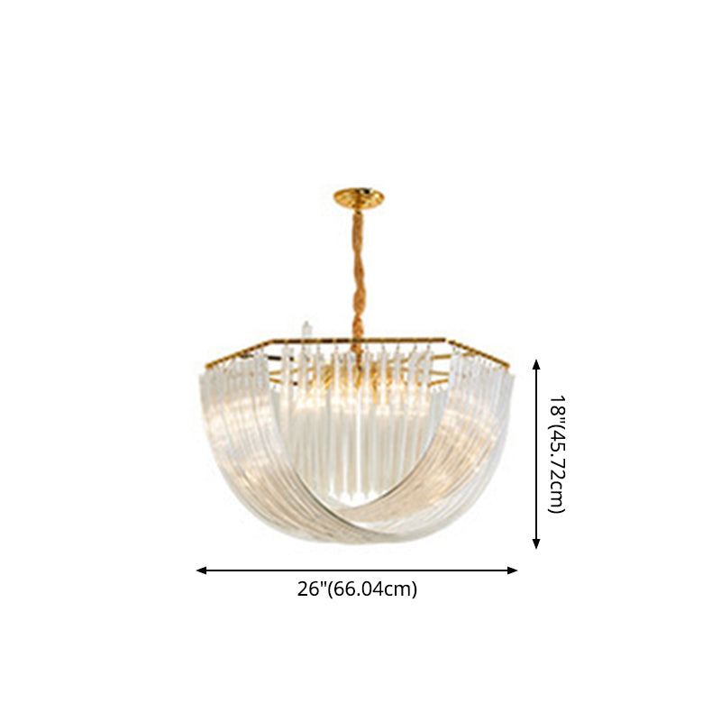 Modern Transparent Glass Tiered Tassel Chandelier with Crystal Accents - Golden Light Holder, Living Room Pendant Lights