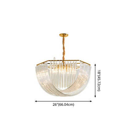 Modern Transparent Glass Tiered Tassel Chandelier with Crystal Accents - Golden Light Holder, Living Room Pendant Lights