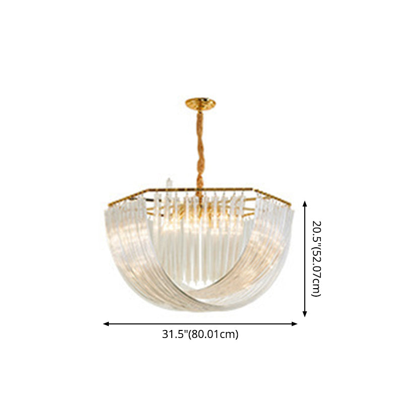 Modern Transparent Glass Tiered Tassel Chandelier with Crystal Accents - Golden Light Holder, Living Room Pendant Lights