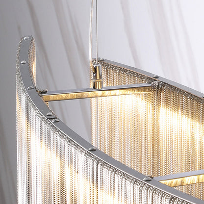 Lámpara de araña moderna circular de metal con borla y cadena - Lámpara colgante para sala de estar con luces LED de 3 colores