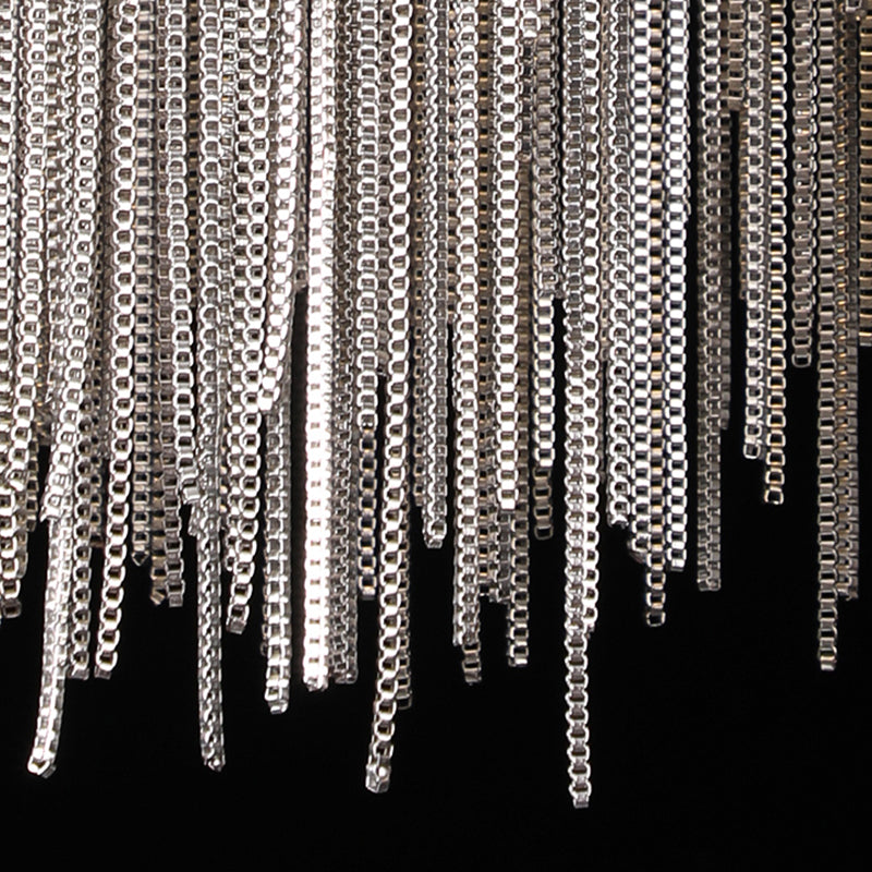 Lámpara de araña moderna circular de metal con borla y cadena - Lámpara colgante para sala de estar con luces LED de 3 colores