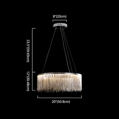 Lámpara de araña moderna circular de metal con borla y cadena - Lámpara colgante para sala de estar con luces LED de 3 colores