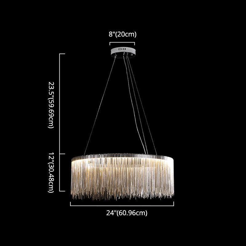 Lámpara de araña moderna circular de metal con borla y cadena - Lámpara colgante para sala de estar con luces LED de 3 colores