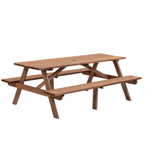 Mesa de Picnic de Madera Marrón para 8 Personas, Mesa de Comedor para Camping al Aire Libre con 2 Asientos, Jardín, DIY con 2 Bancos Integrados, Capacidad de 2220 lb