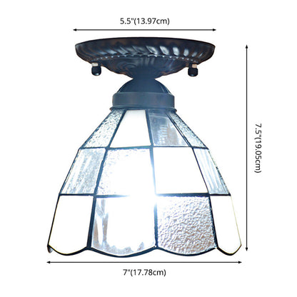 DecorBites™ DecorBites™ White Stained Glass Tiffany Semi Flush Mount Ceiling Light - 7 Inches Width - Bedroom Lighting