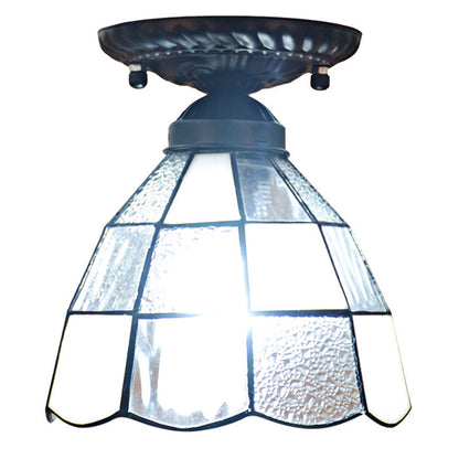 DecorBites™ DecorBites™ White Stained Glass Tiffany Semi Flush Mount Ceiling Light - 7 Inches Width - Bedroom Lighting