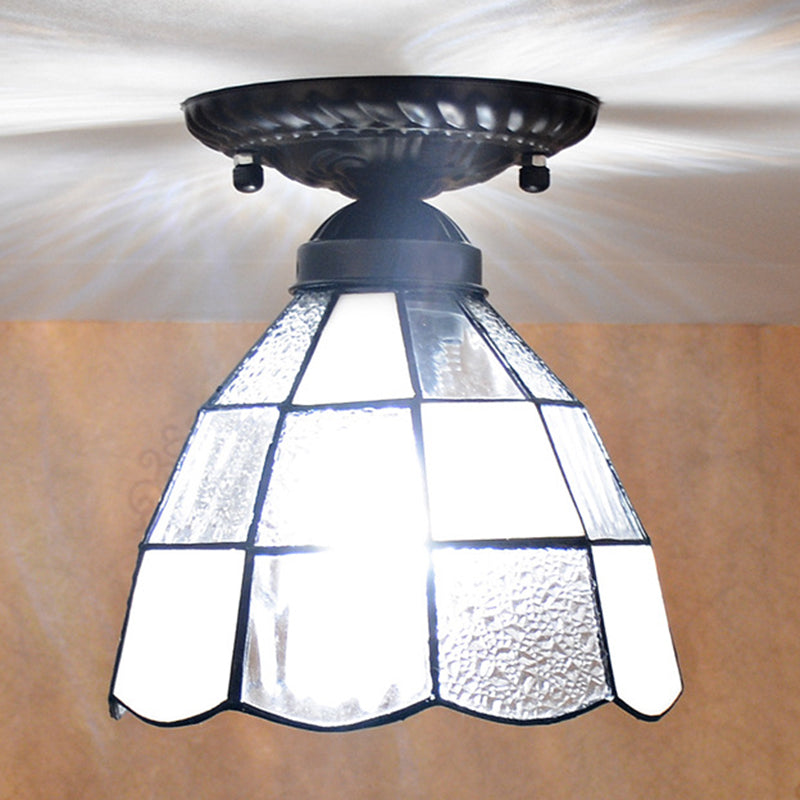 DecorBites™ DecorBites™ White Stained Glass Tiffany Semi Flush Mount Ceiling Light - 7 Inches Width - Bedroom Lighting