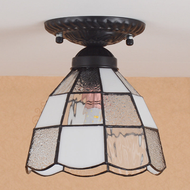 DecorBites™ DecorBites™ White Stained Glass Tiffany Semi Flush Mount Ceiling Light - 7 Inches Width - Bedroom Lighting