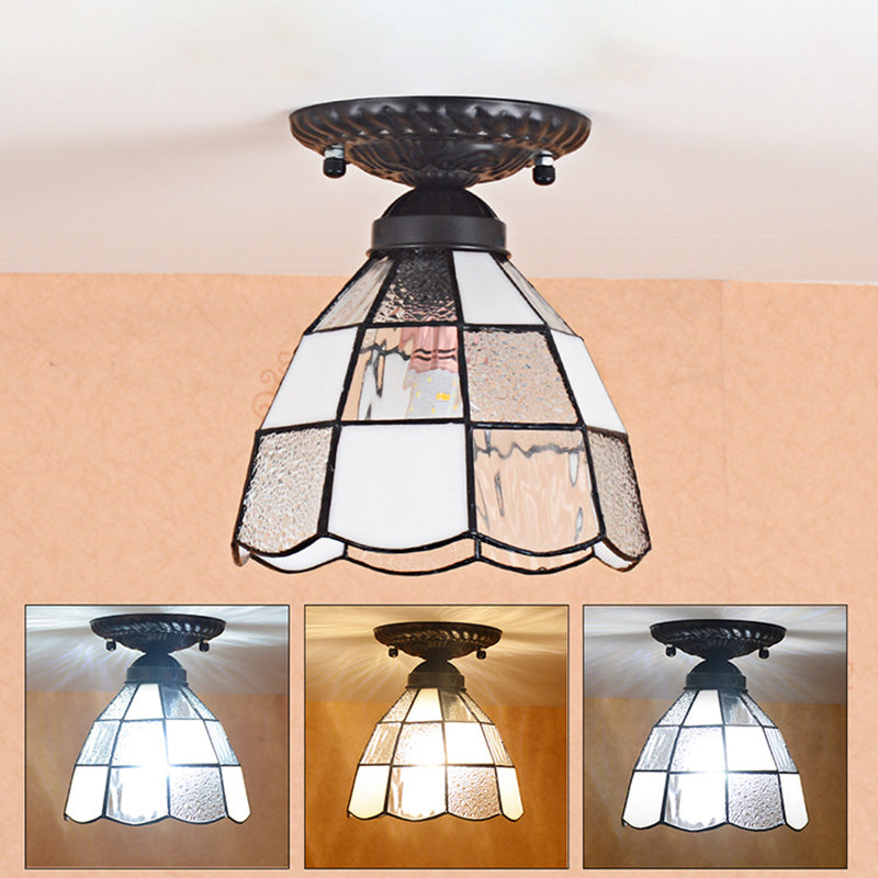 DecorBites™ DecorBites™ White Stained Glass Tiffany Semi Flush Mount Ceiling Light - 7 Inches Width - Bedroom Lighting