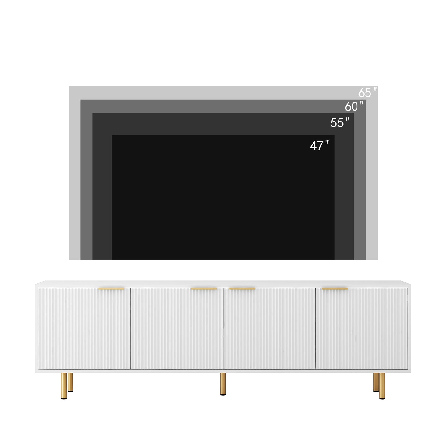 White Modern TV Stand Fluted T, Entertainment Center With Storage Doors, TV Console Media Cabinet, For 55 Inch TV, Living Room