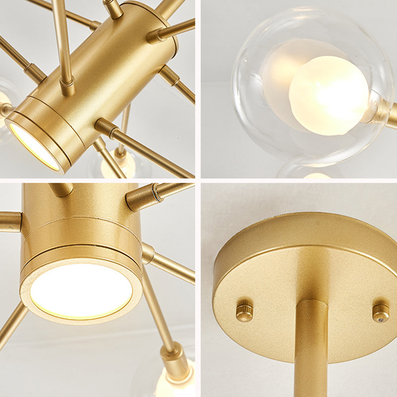 Lámpara de araña minimalista de cristal con pantalla esférica transparente - Lámpara colgante de estilo moderno para sala de estar