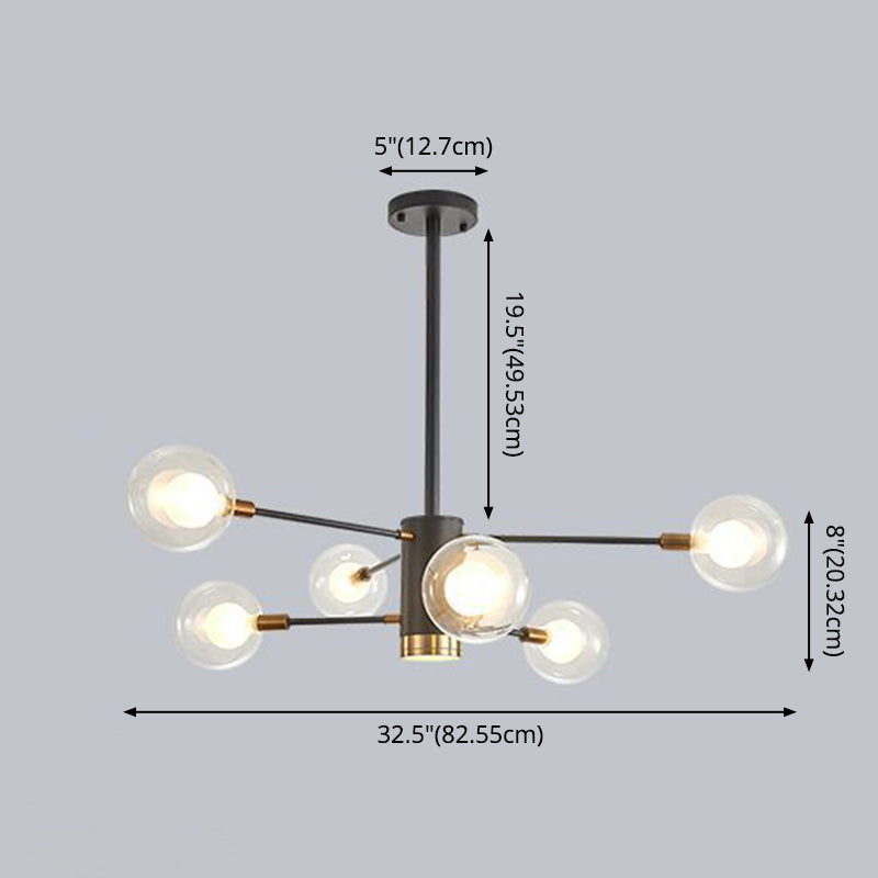 Lámpara de araña minimalista de cristal con pantalla esférica transparente - Lámpara colgante de estilo moderno para sala de estar