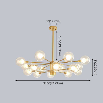 Lámpara de araña minimalista de cristal con pantalla esférica transparente - Lámpara colgante de estilo moderno para sala de estar