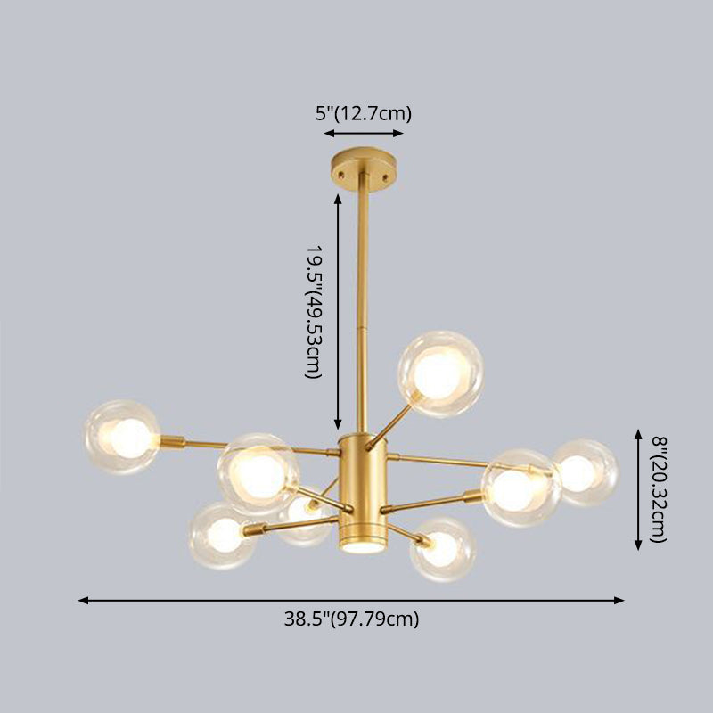 Lámpara de araña minimalista de cristal con pantalla esférica transparente - Lámpara colgante de estilo moderno para sala de estar