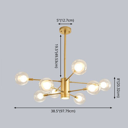 Lámpara de araña minimalista de cristal con pantalla esférica transparente - Lámpara colgante de estilo moderno para sala de estar