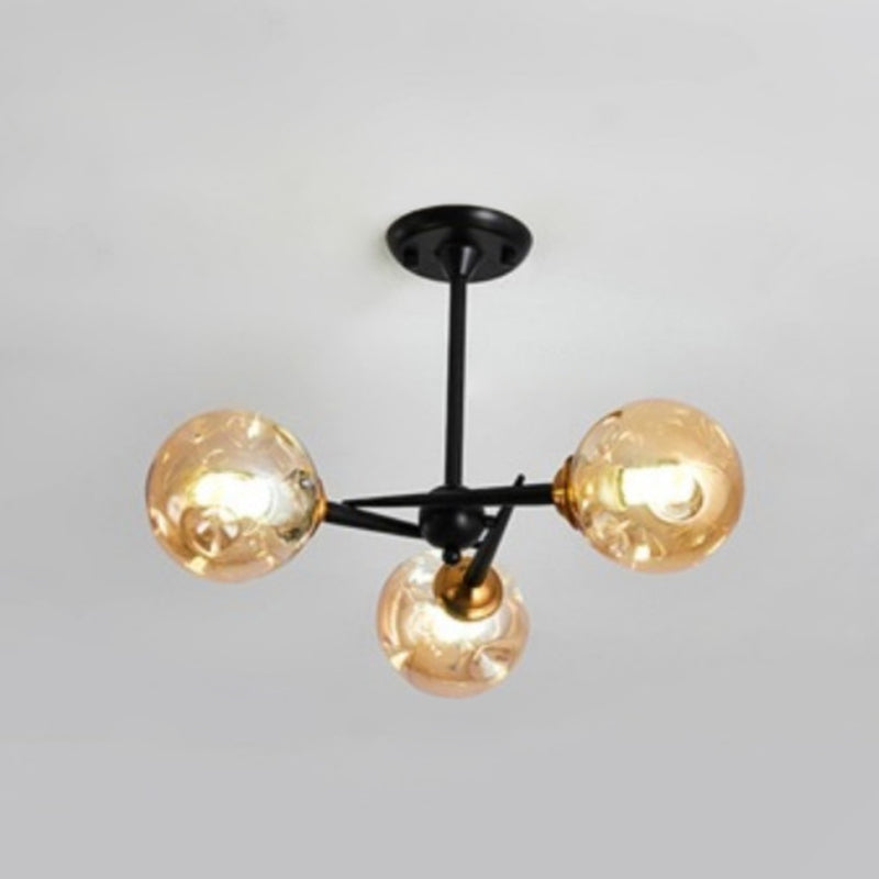 Modern Chic Multi-Light Glass Ball Chandelier - Black Wrought Iron Body - Living Room Hanging Light