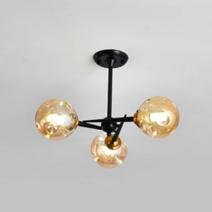 Modern Chic Multi-Light Glass Ball Chandelier - Black Wrought Iron Body - Living Room Hanging Light
