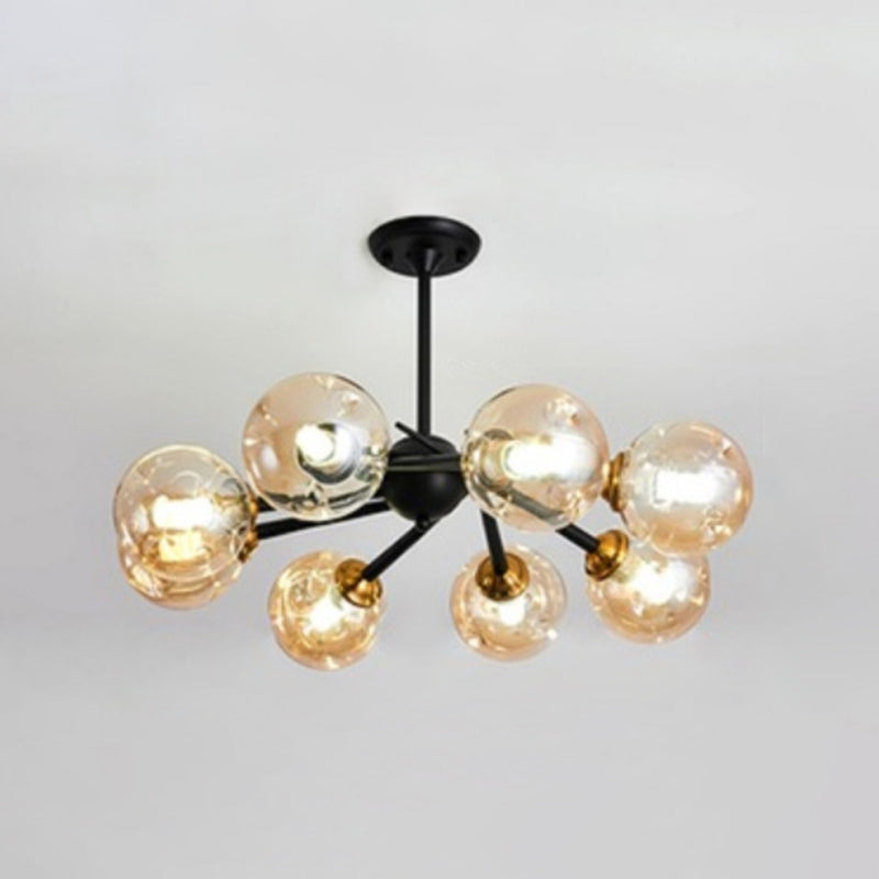 Modern Chic Multi-Light Glass Ball Chandelier - Black Wrought Iron Body - Living Room Hanging Light
