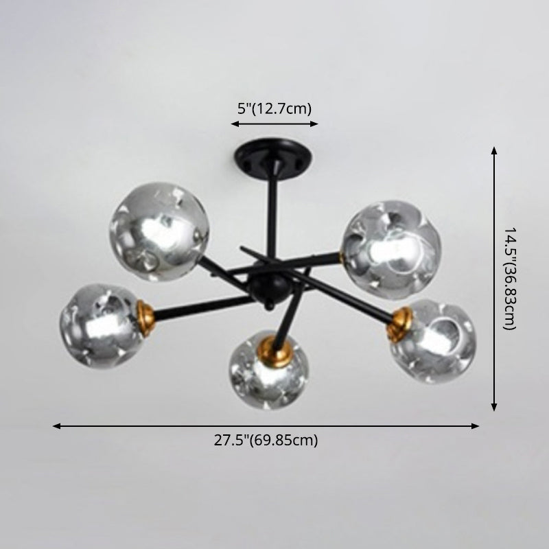 Modern Chic Multi-Light Glass Ball Chandelier - Black Wrought Iron Body - Living Room Hanging Light