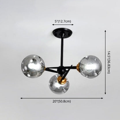 Modern Chic Multi-Light Glass Ball Chandelier - Black Wrought Iron Body - Living Room Hanging Light