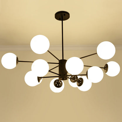 Modern Black 12-Light Chandelier with Frosted Glass Ball Shades - Perfect for Bedroom and Living Room Lighting