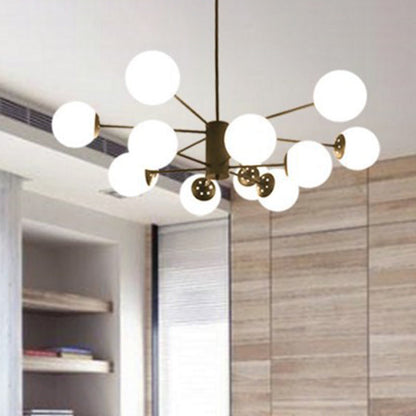 Modern Black 12-Light Chandelier with Frosted Glass Ball Shades - Perfect for Bedroom and Living Room Lighting