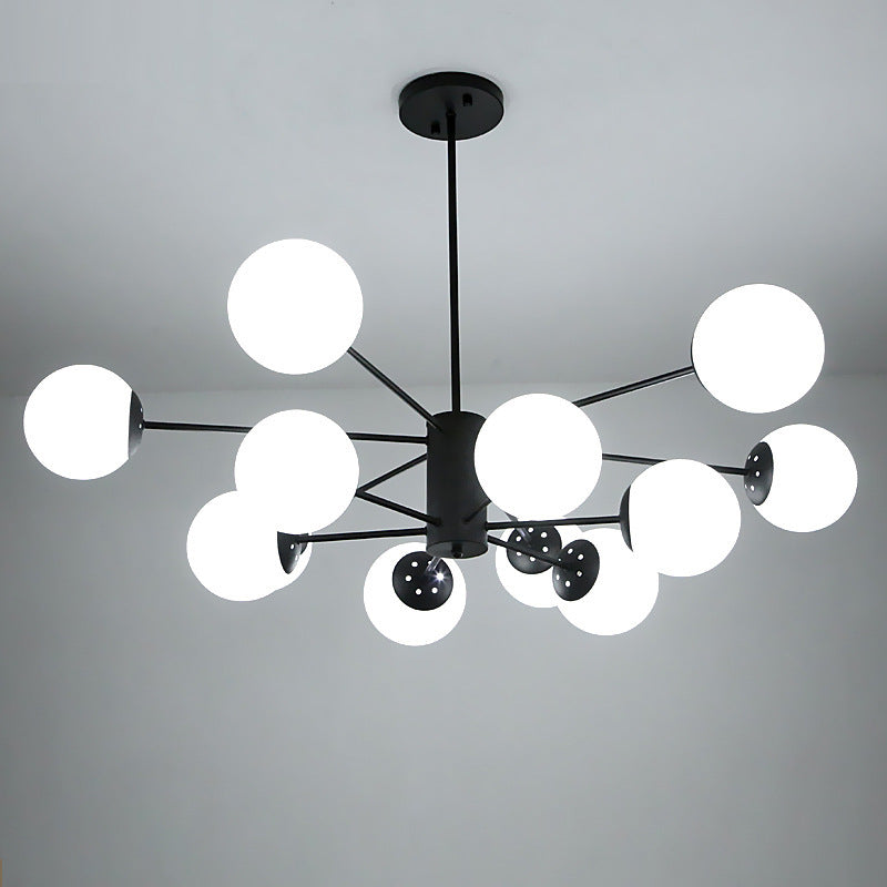 Modern Black 12-Light Chandelier with Frosted Glass Ball Shades - Perfect for Bedroom and Living Room Lighting