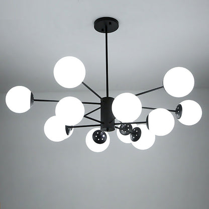 Modern Black 12-Light Chandelier with Frosted Glass Ball Shades - Perfect for Bedroom and Living Room Lighting