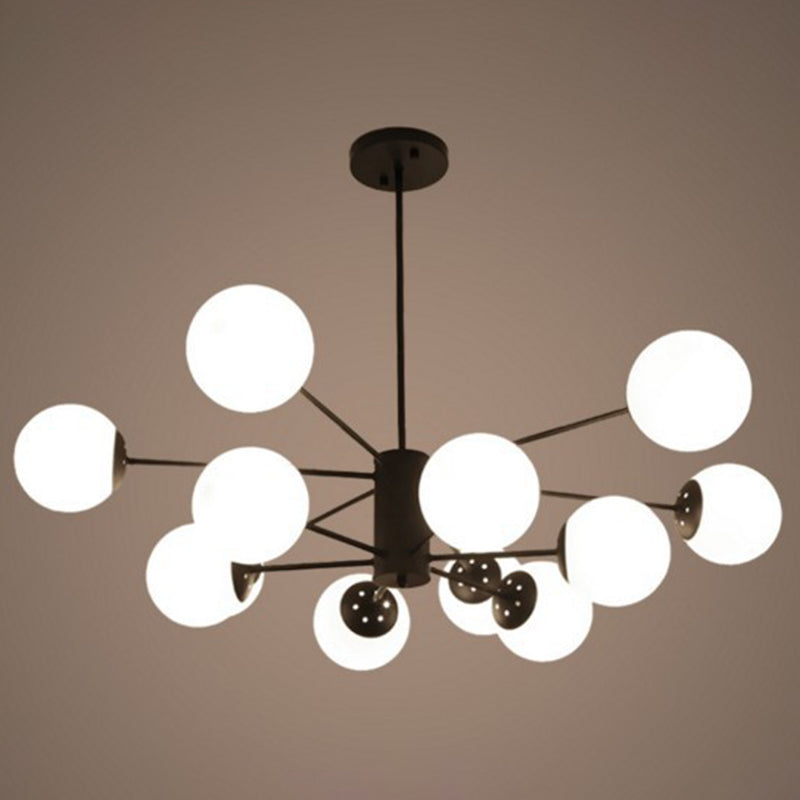Modern Black 12-Light Chandelier with Frosted Glass Ball Shades - Perfect for Bedroom and Living Room Lighting