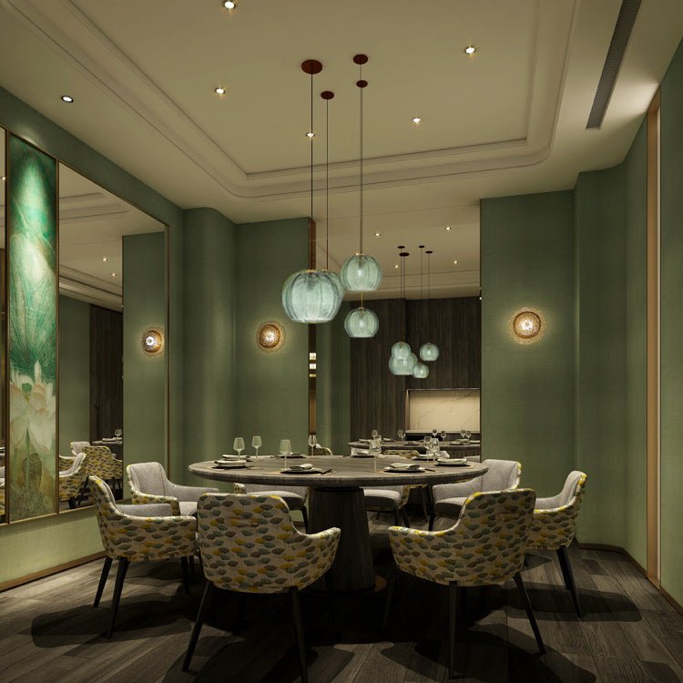 Green Leaf Glass Chandelier Three-Head Disc