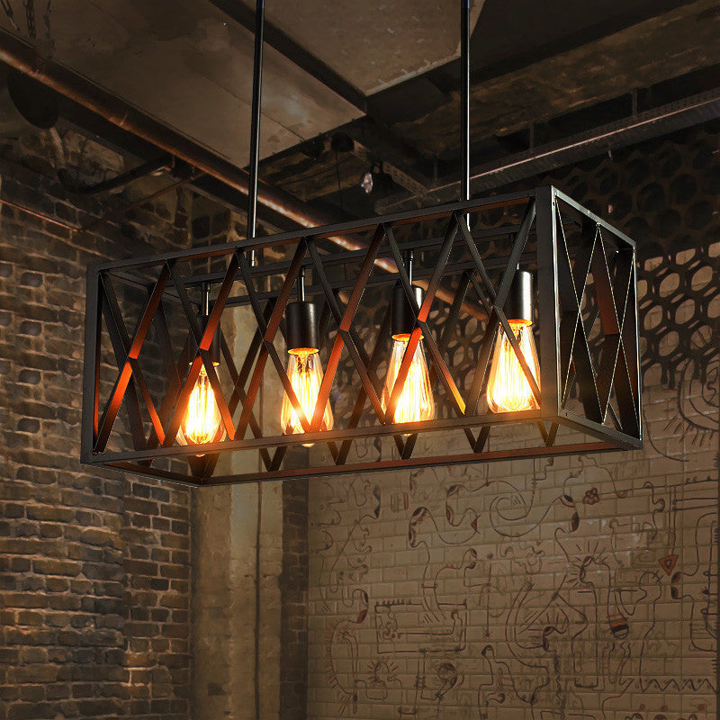 DecorBites™ Industrial Style Black Ironwork Pendant Light for Bar - Rectangular Island Design
