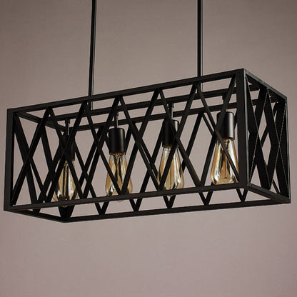DecorBites™ Industrial Style Black Ironwork Pendant Light for Bar - Rectangular Island Design