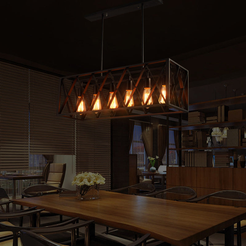 DecorBites™ Industrial Style Black Ironwork Pendant Light for Bar - Rectangular Island Design